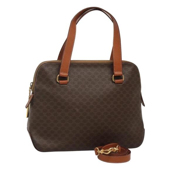 CELINE Macadam Canvas Hand Bag Pvc Leather Gold Brown - Picture 1 of 13